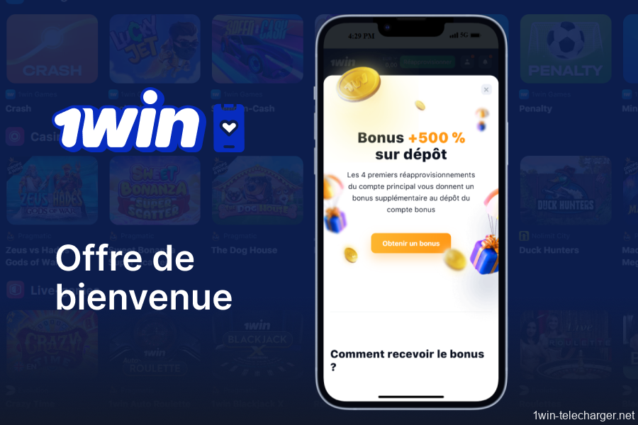 Offre de bienvenue de l'application 1win pour vos quatre premiers dépôts