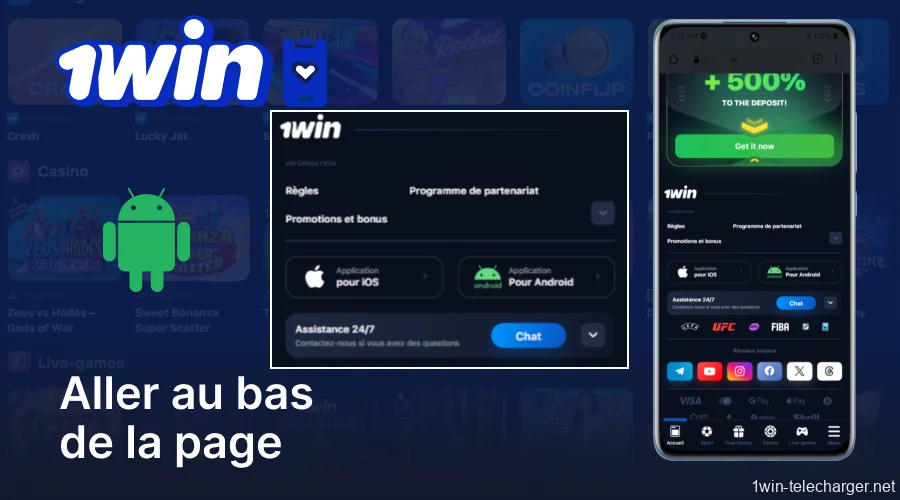 Accédez au pied de page du site 1Win