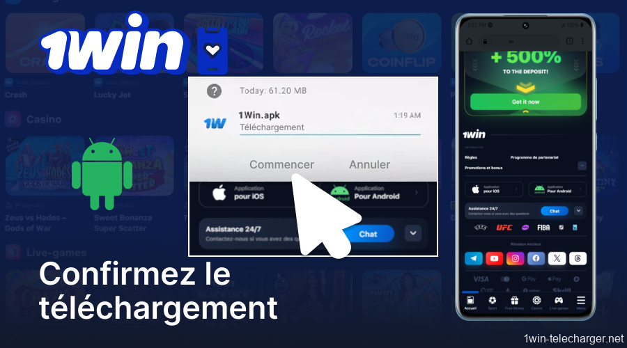 Confirmez le téléchargement de l'application 1win et attendez qu'il se termine