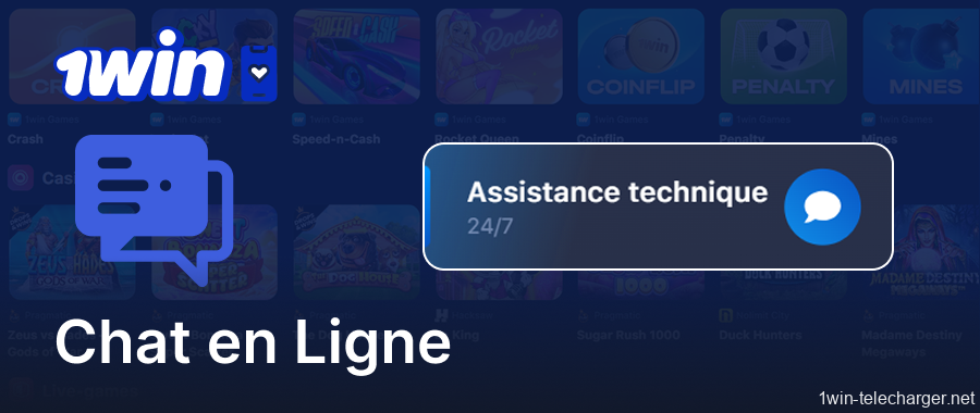 Assistance par chat en ligne via l'application 1win